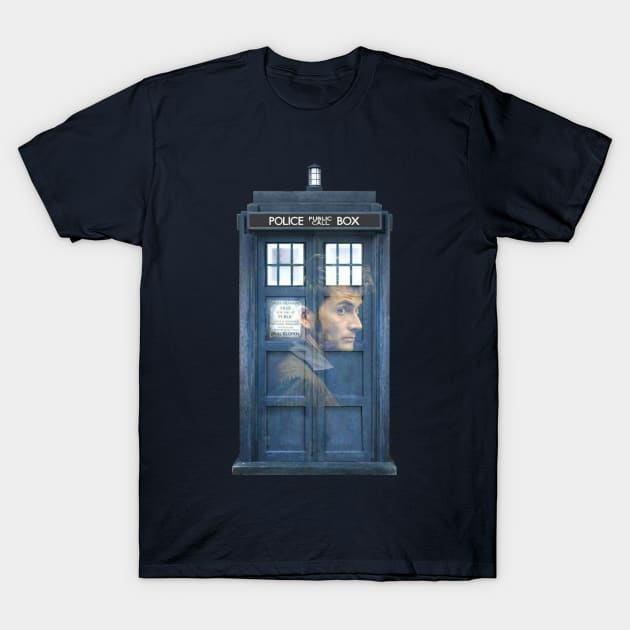 10 and his TARDIS T-Shirt by ClockworkHeart